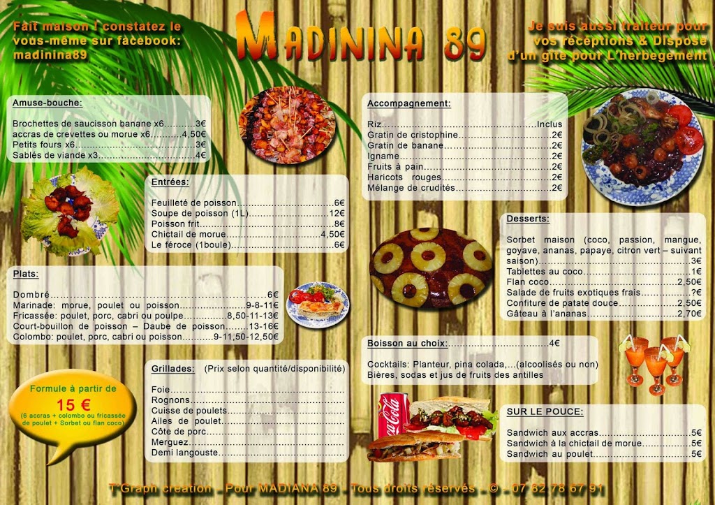 Affiche restaurant et menu set de table MADININA 89